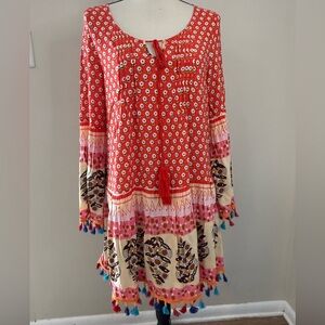 Velzera boho tassel midi dress multi floral patterns polka dots SZ SM